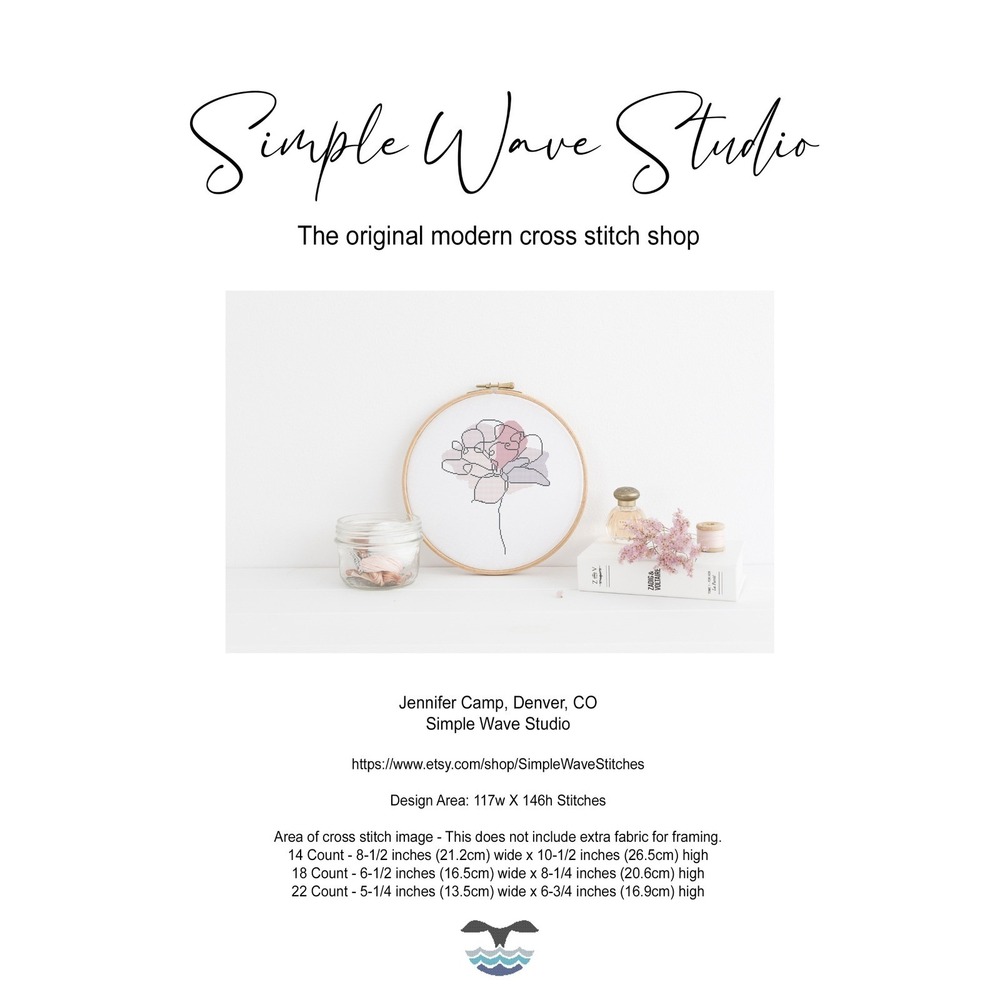 Pink Daisy Flower Boho Abstract‎ Watercolor Counted Cross Stitch Pattern Chart